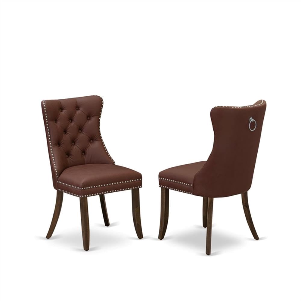 9-Piece Acacia Wood Dining Set with 8 Burgundy Faux Leather Chairs F285