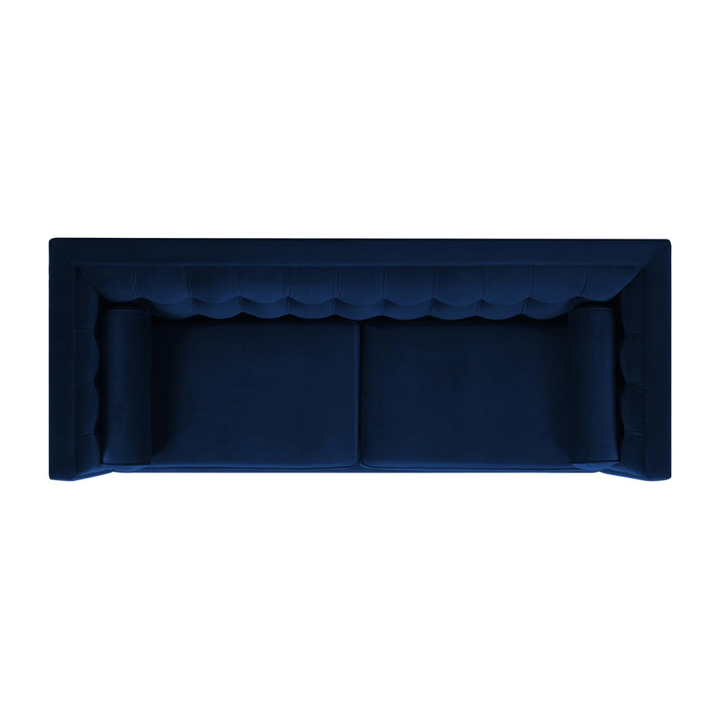 84" Tufted Navy Blue Velvet Sofa with Two Reversible Cushions F729