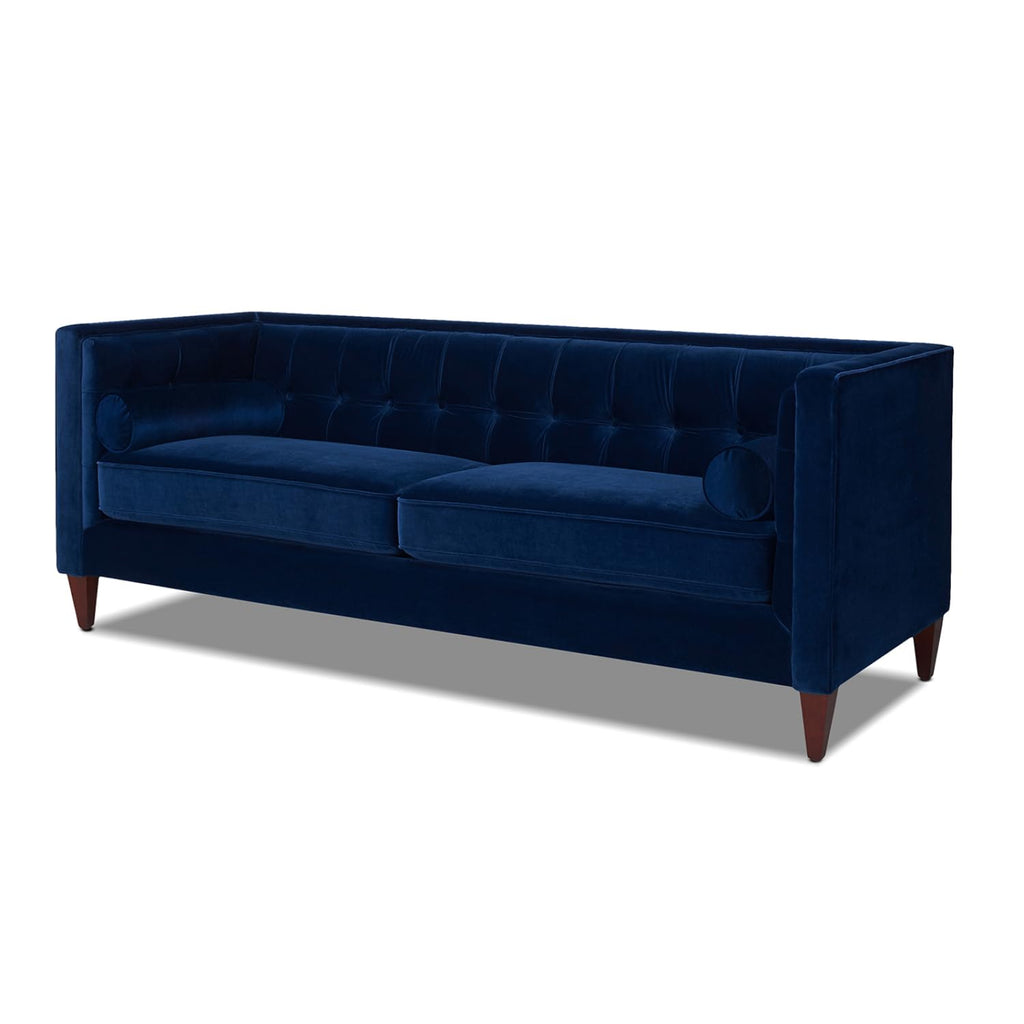 84" Tufted Navy Blue Velvet Sofa with Two Reversible Cushions F729