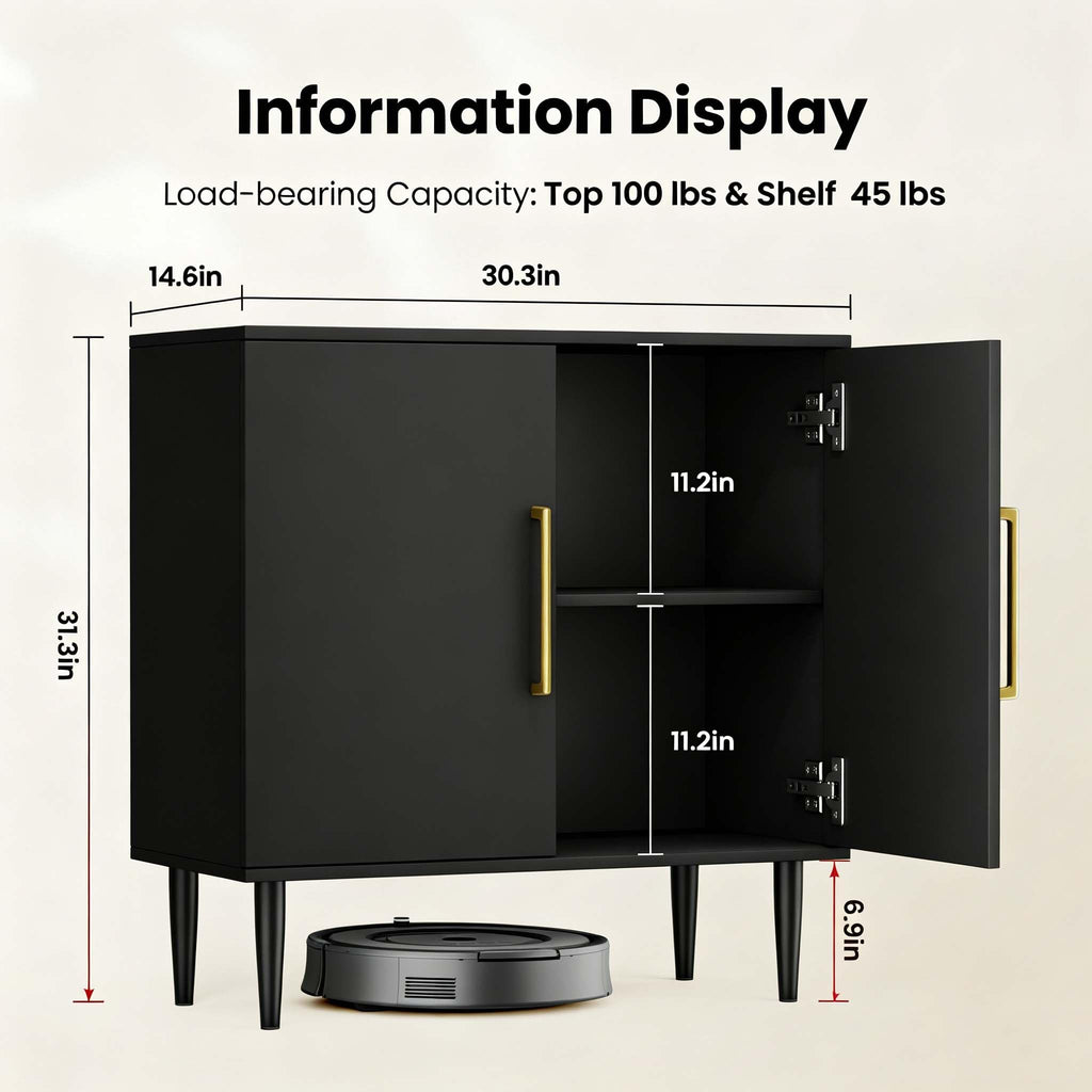 Black Storage Cabinet with Doors and Adjustable Shelf I8093