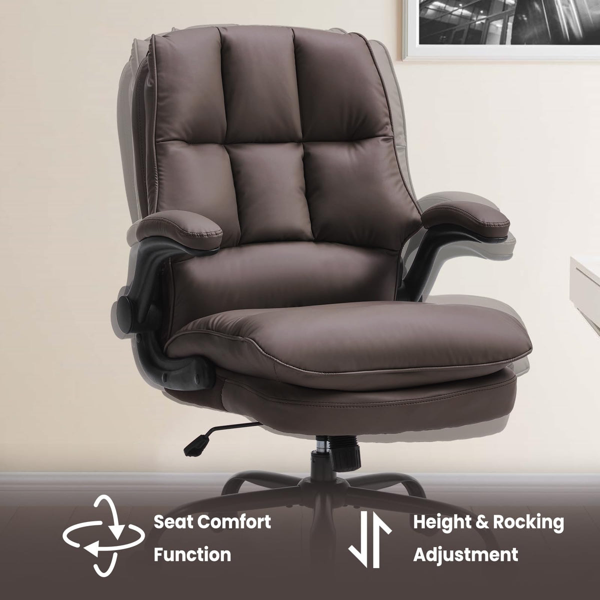 Brown Ergonomic Office Chair with Flip-up Armrests P306689