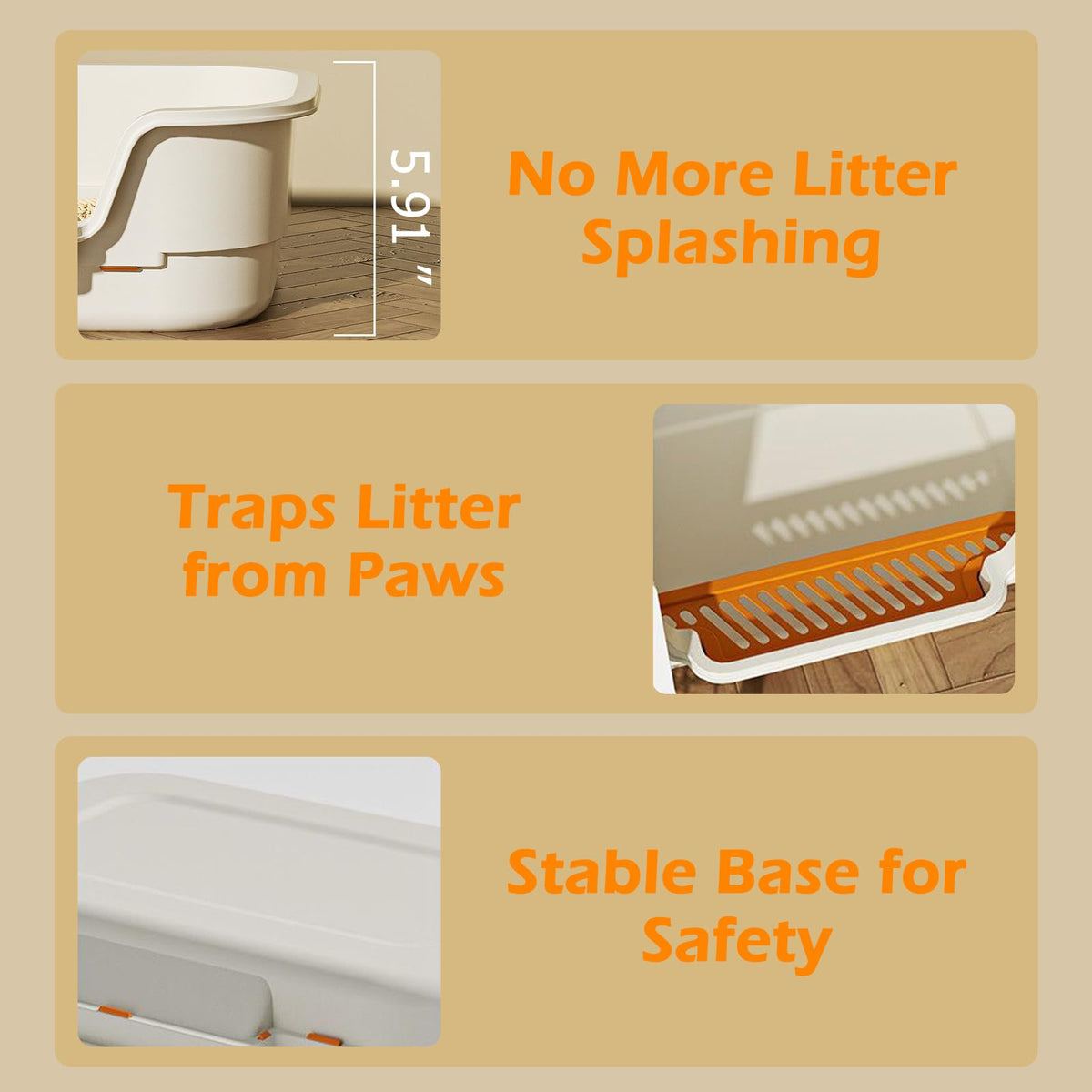 Large High Sides Low Entry Cat Litter Box U77691