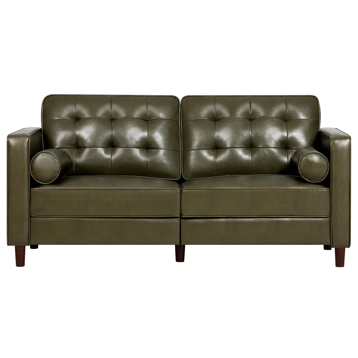 67" Olive Green Faux Leather 2-Seater Sofa with Bolster Pillows K60892