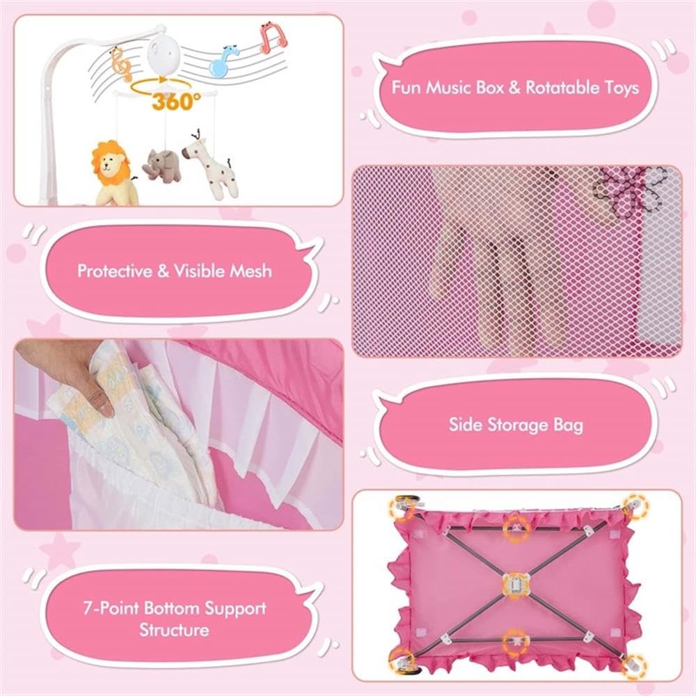 Portable Baby Crib 4-in-1 Pink A800