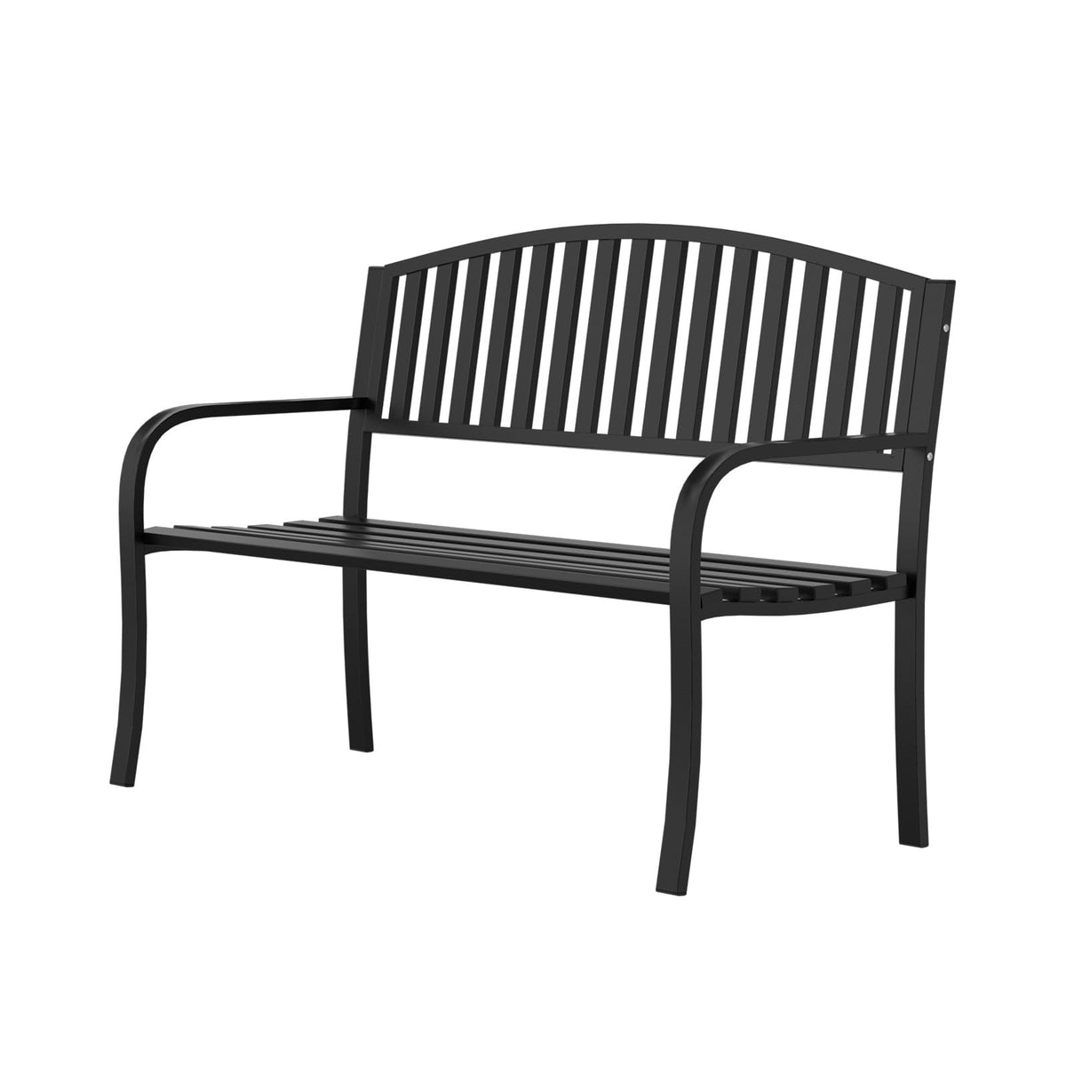 Black Wrought Iron Garden Bench with Armrests R3692