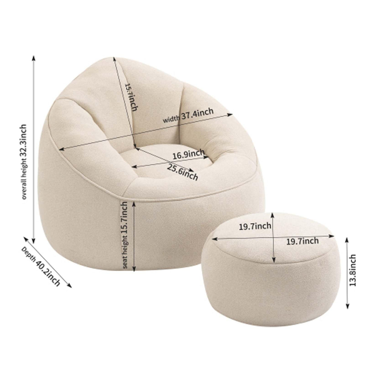 Microfiber Memory Foam Bean Bag Chair with Ottoman C430166