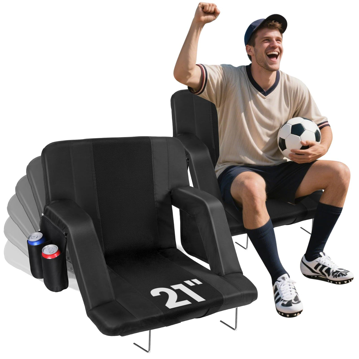2 Pack Portable Folding Stadium Seats with Back Support and Cushion R360439