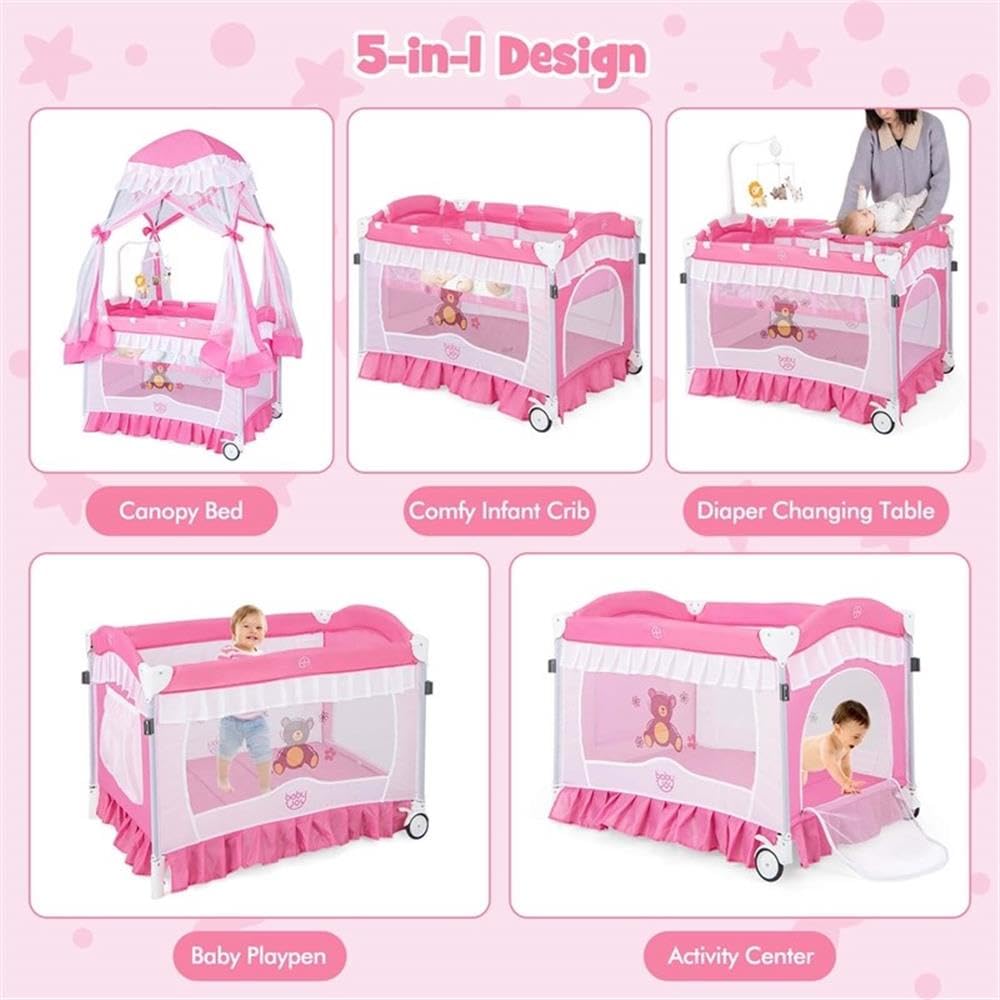 Portable Baby Crib 4-in-1 Pink A800