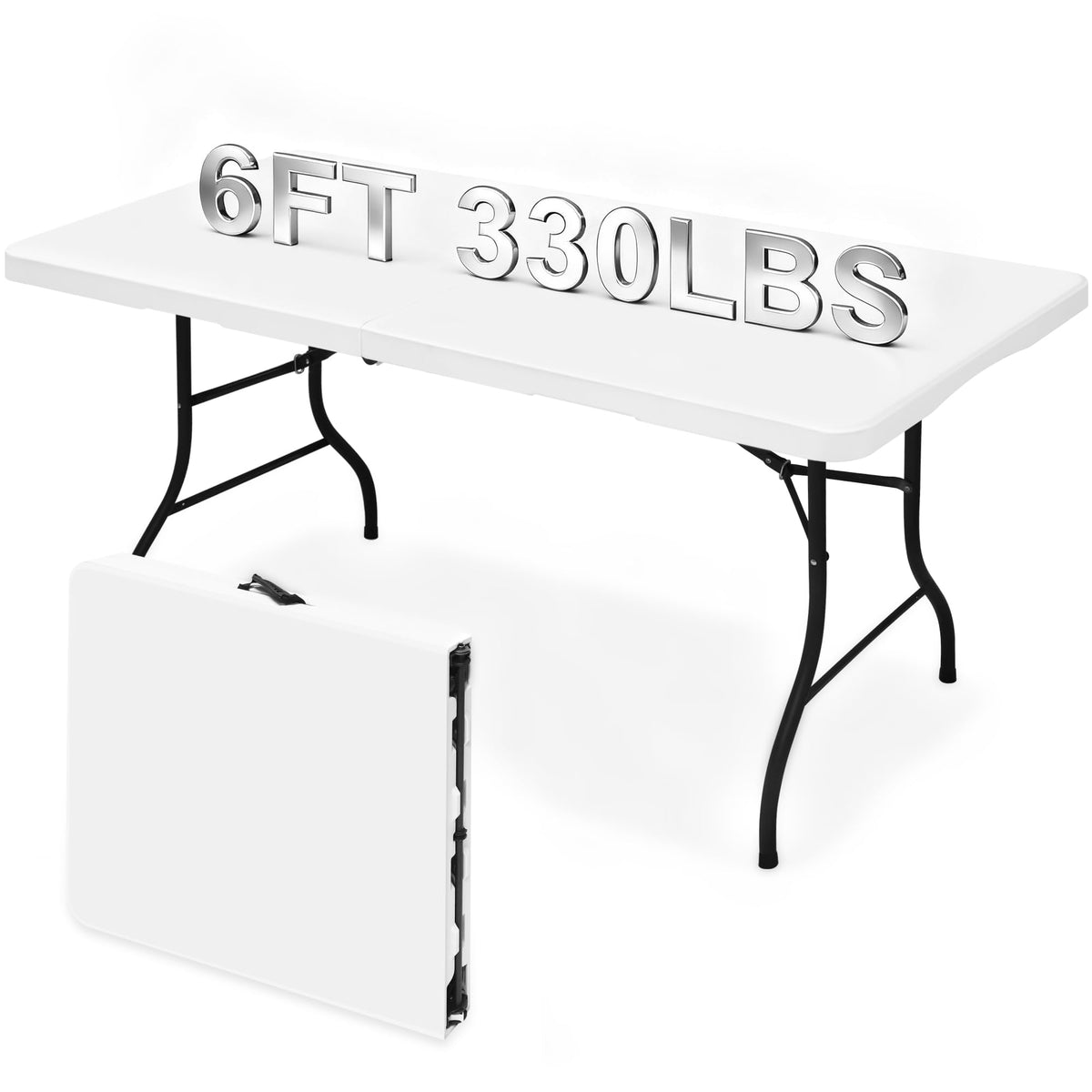 White 6ft Folding Table with Carrying Handle L7971