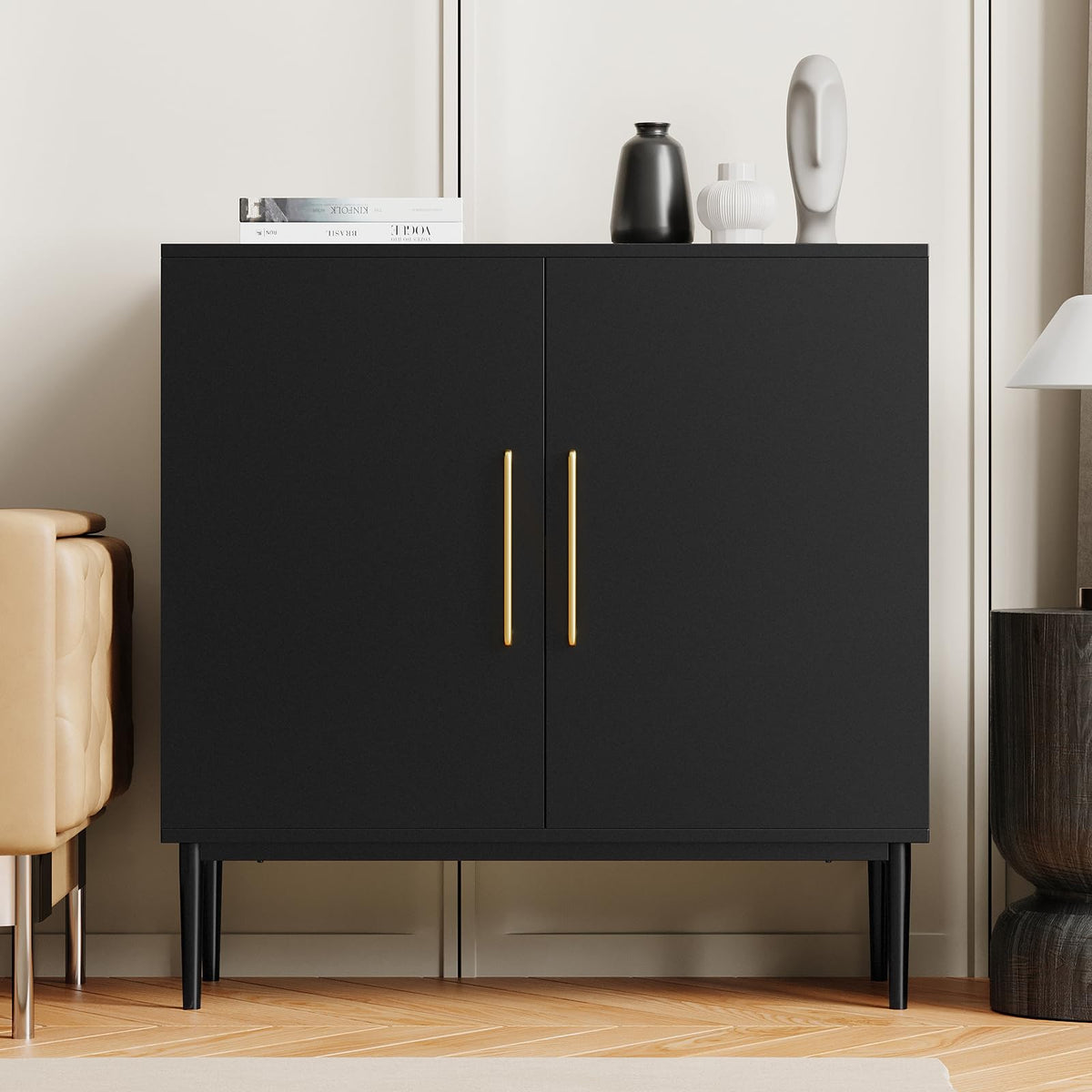 Black Storage Cabinet with Doors and Adjustable Shelf I8093