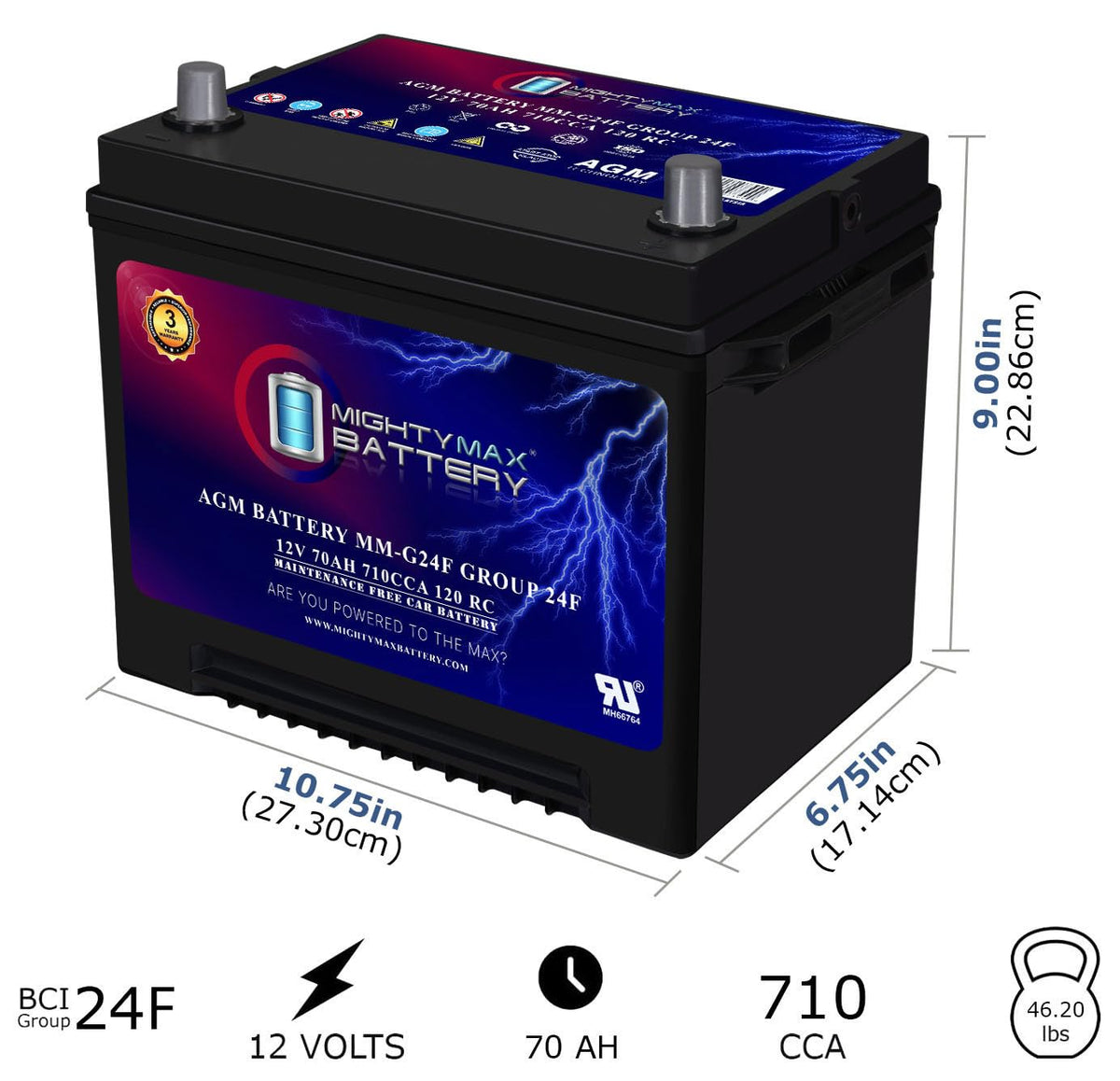 12V 70Ah AGM Replacement Battery F1230