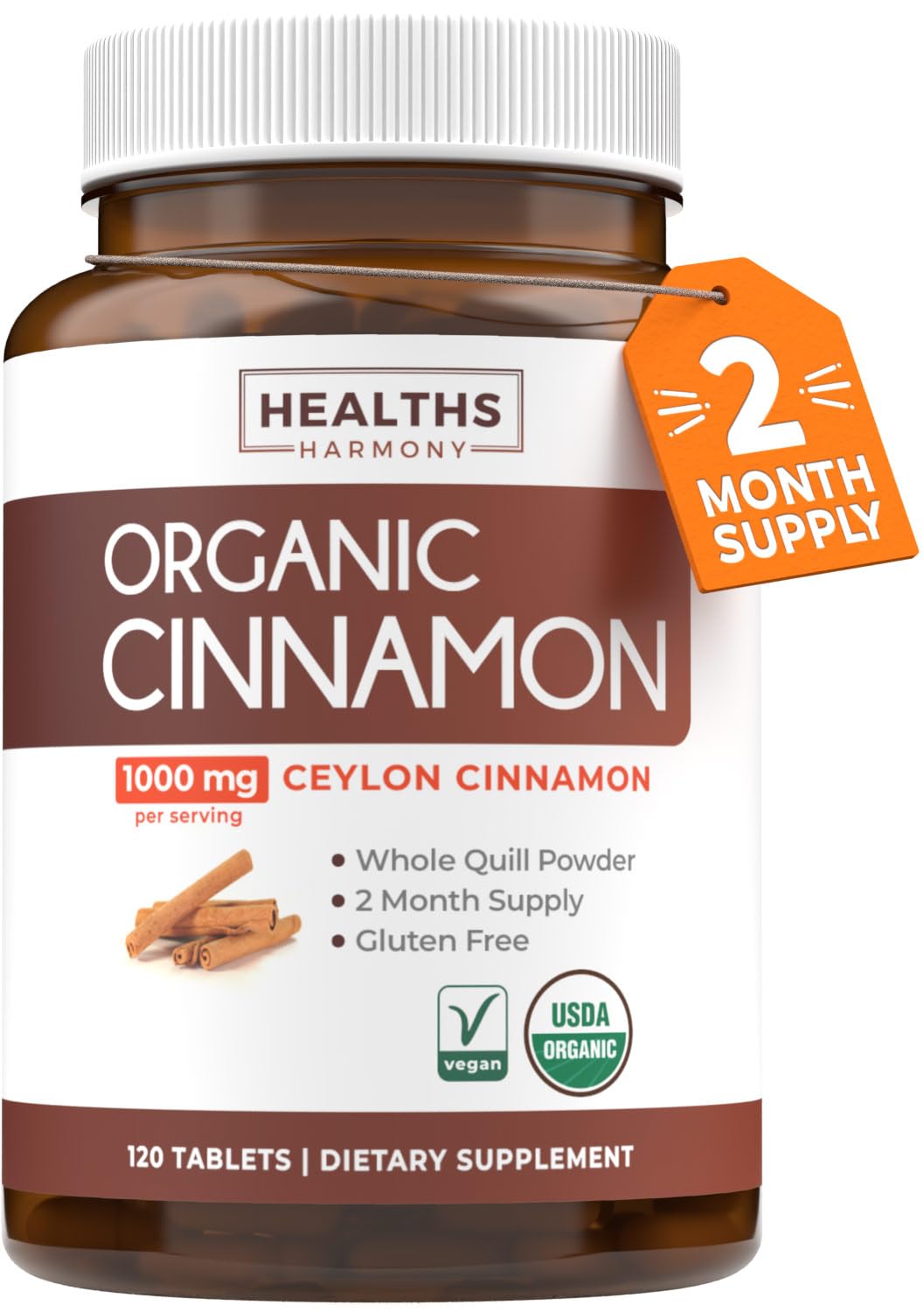 USDA Organic Ceylon Cinnamon 1000mg Vegan Non-GMO Supplement Y50261