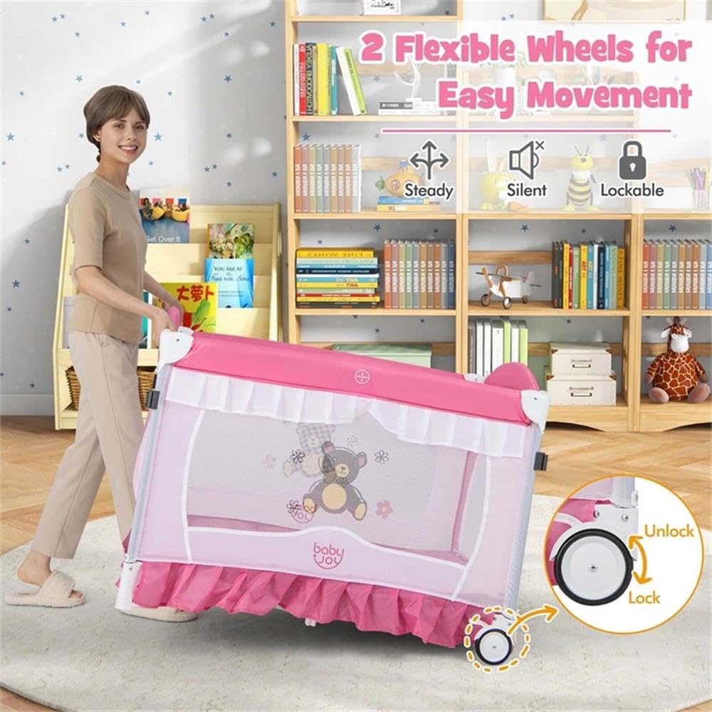 Portable Baby Crib 4-in-1 Pink A800