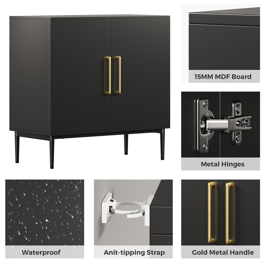Black Storage Cabinet with Doors and Adjustable Shelf I8093