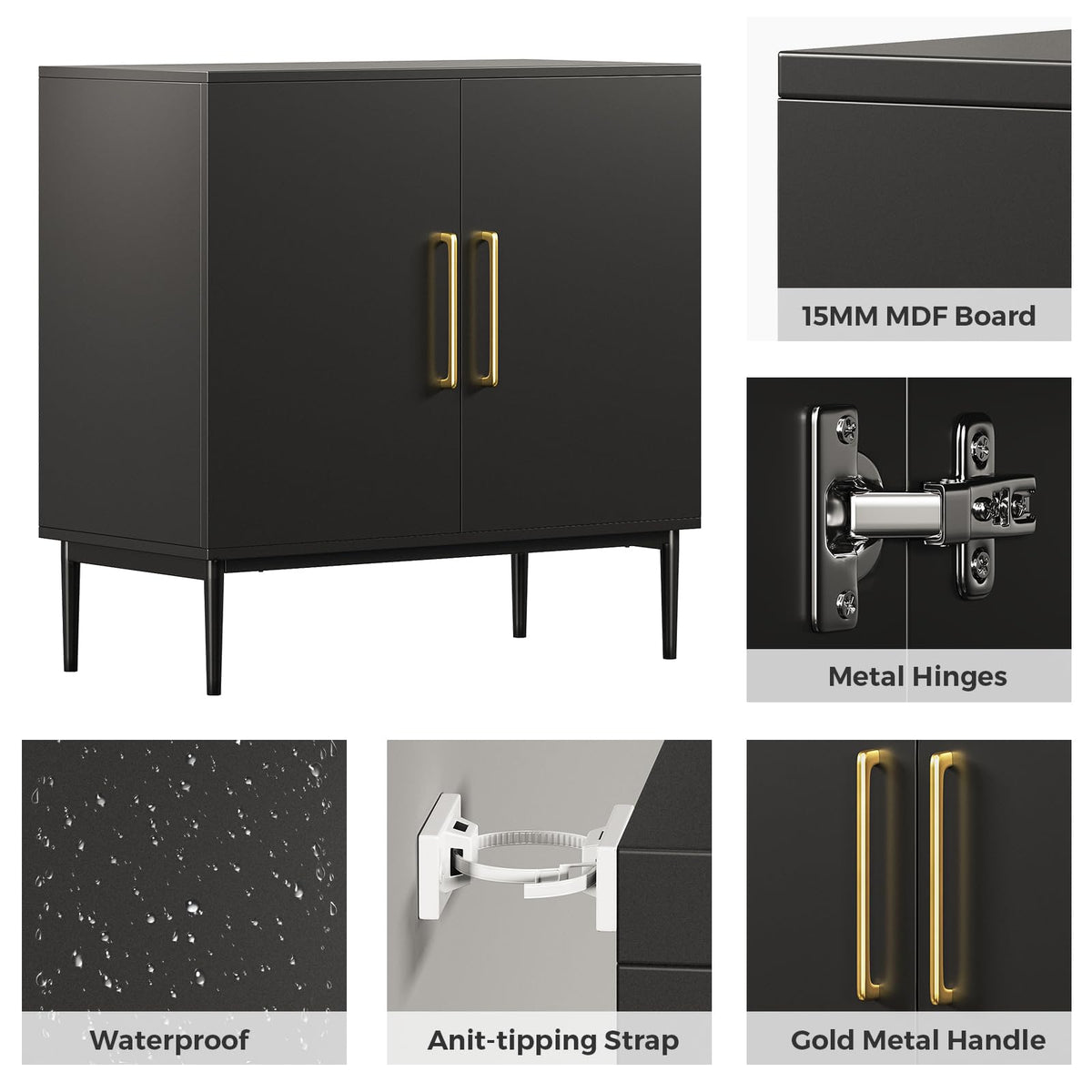 Black Storage Cabinet with Doors and Adjustable Shelf I8093
