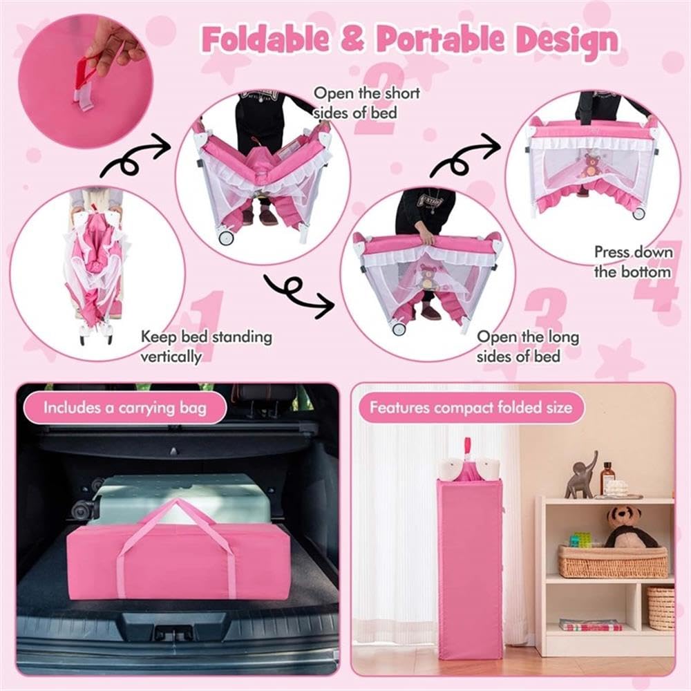 Portable Baby Crib 4-in-1 Pink A800
