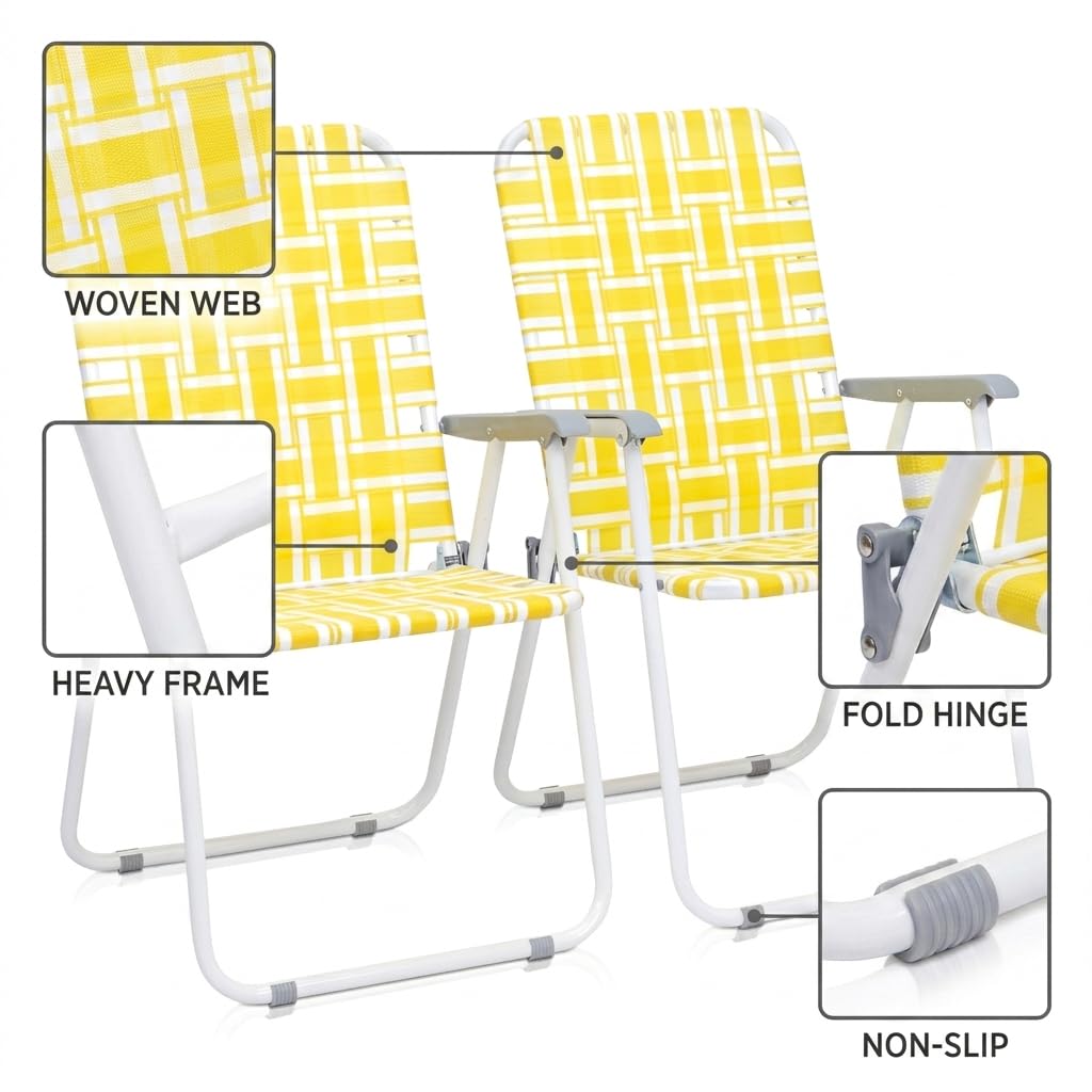Heavy Duty Webbed Lawn Chair Set of 2 with Aluminum Frame Y413
