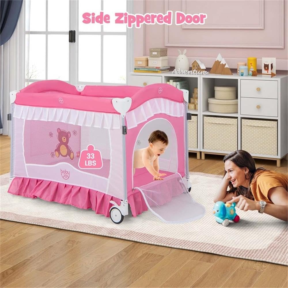 Portable Baby Crib 4-in-1 Pink A800