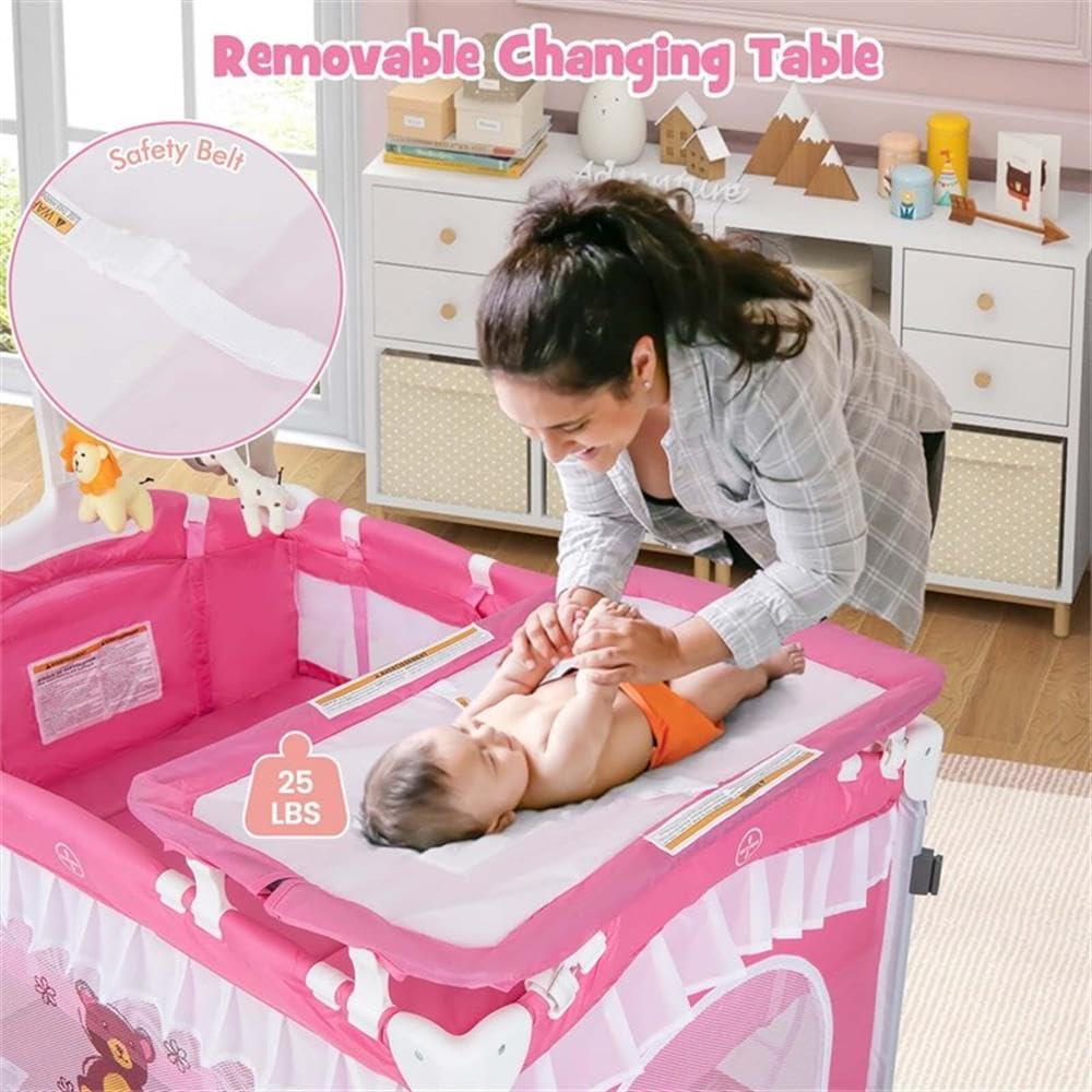 Portable Baby Crib 4-in-1 Pink A800