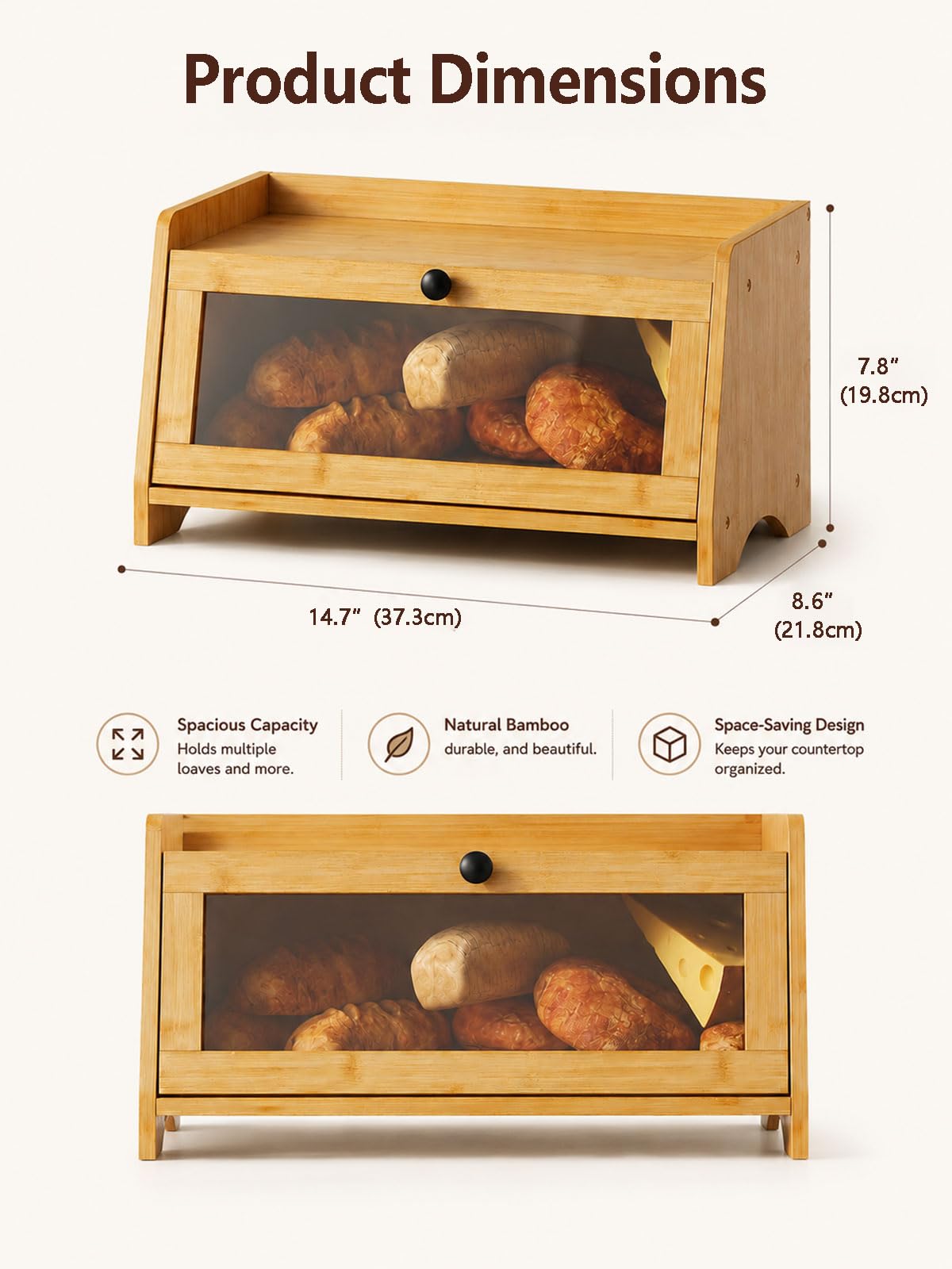 Bread Box with Top Shelf, 1 Tier H2468