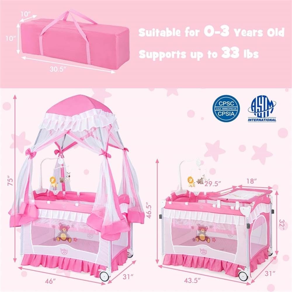 Portable Baby Crib 4-in-1 Pink A800