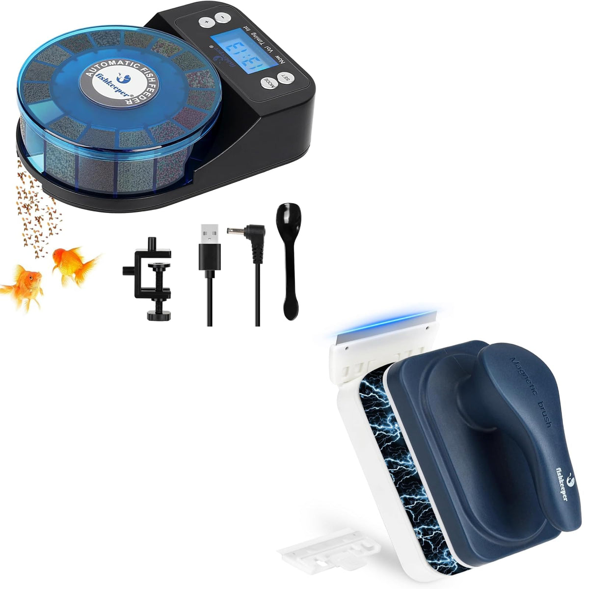 Automatic Fish Feeder and Magnetic Glass Cleaner Brush N206815