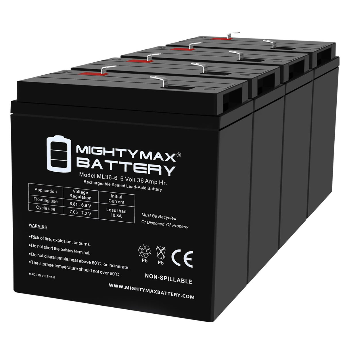 6 Volt 36 AH Rechargeable SLA AGM Battery 4 Pack G168679