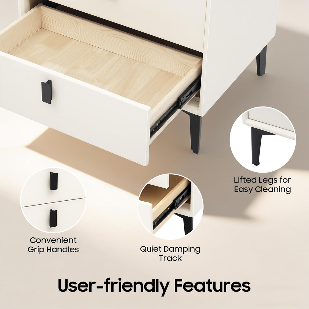 Beige White 3 Drawer Nightstand with Wireless Charging G785