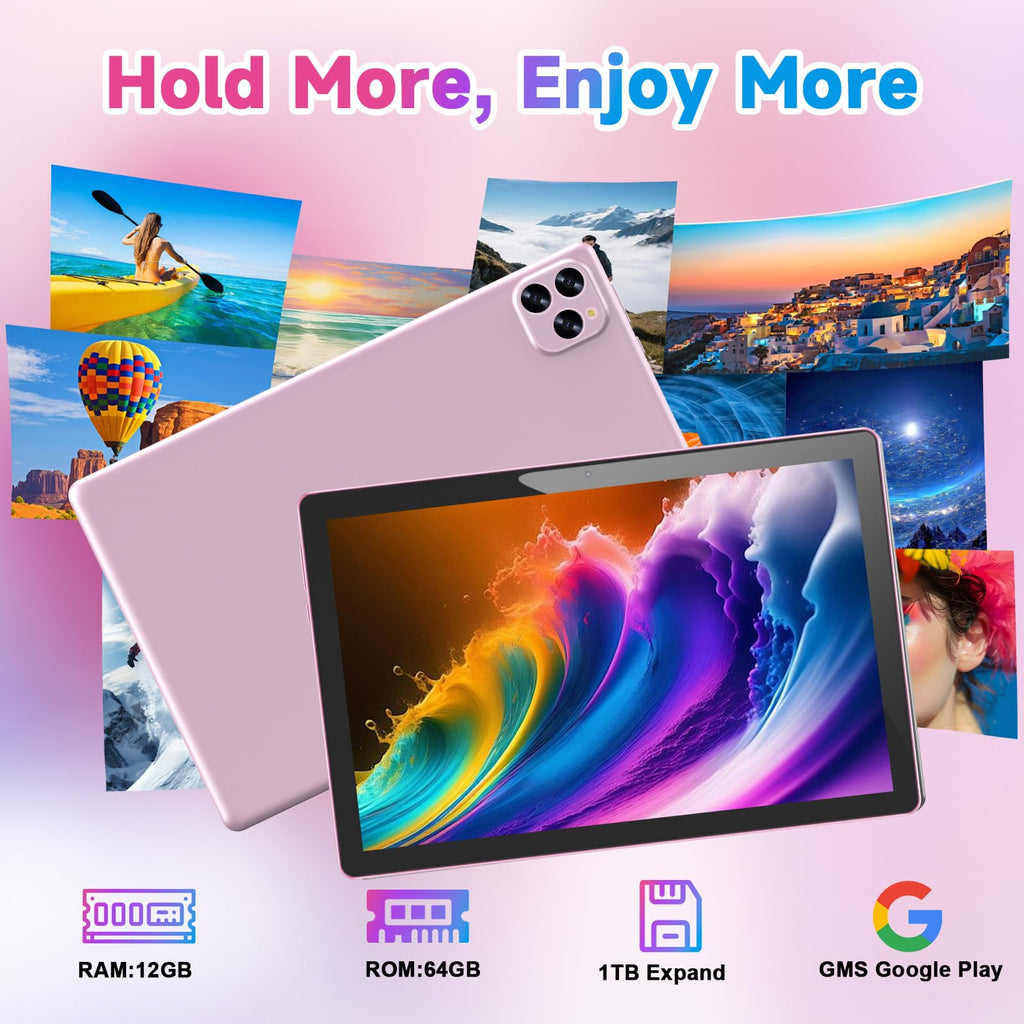 Android 16 10 Inch Tablet 12GB RAM 64GB ROM Pink Z353