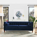84" Tufted Navy Blue Velvet Sofa with Two Reversible Cushions F729