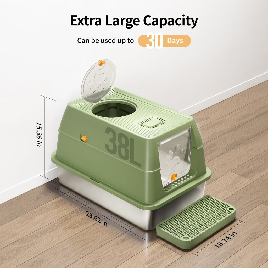 XL Enclosed Stainless Steel Cat Litter Box Q840