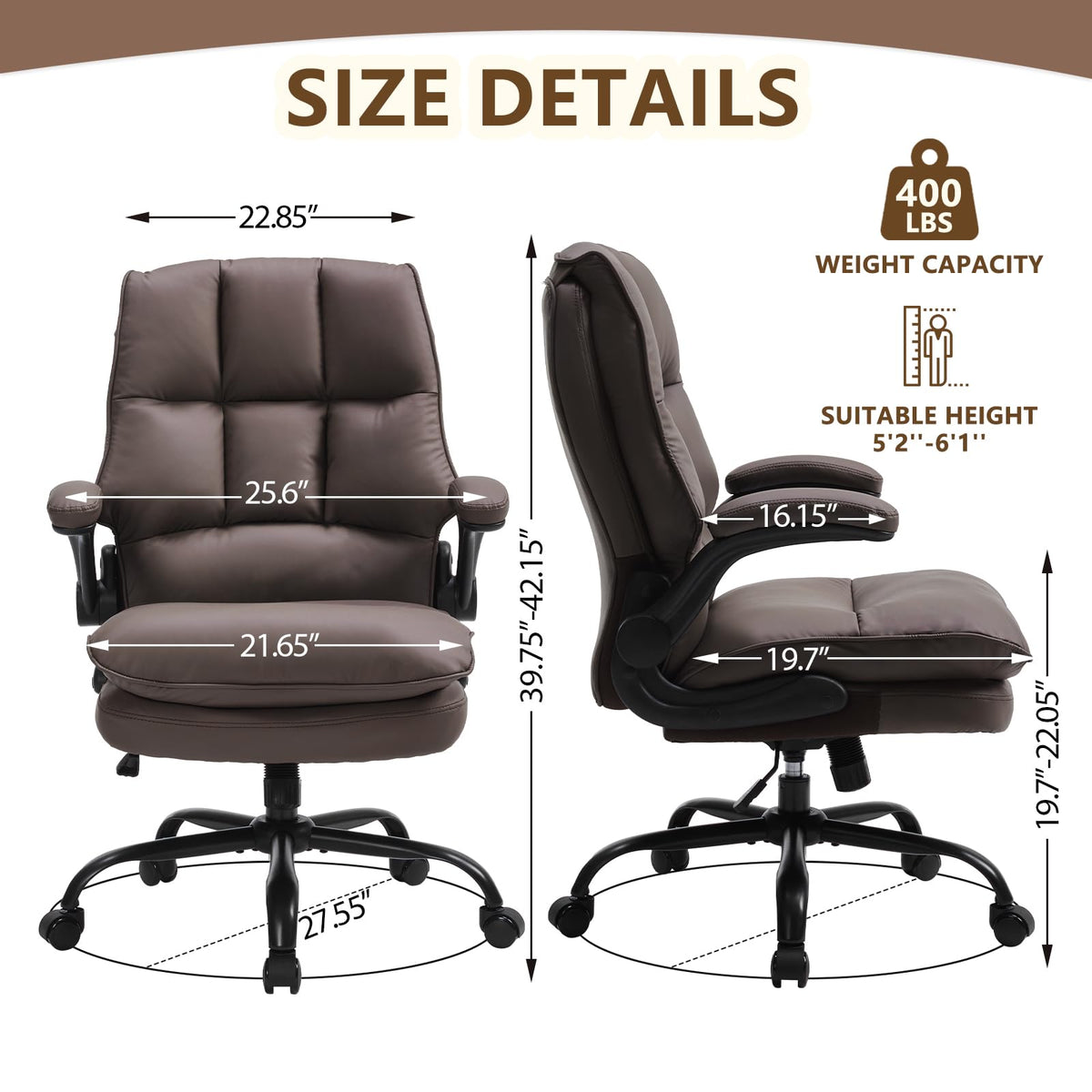 Brown Ergonomic Office Chair with Flip-up Armrests P306689