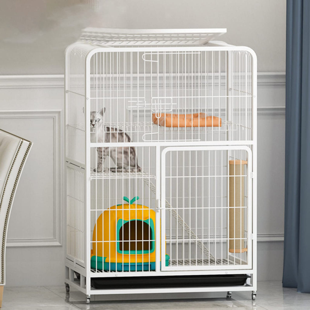 3-Tier Metal Wire Cat Cage with Hammock and Casters O617182
