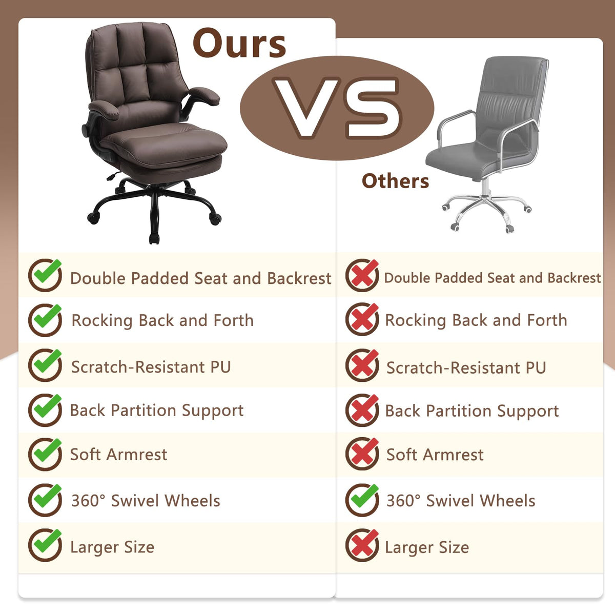 Brown Ergonomic Office Chair with Flip-up Armrests P306689