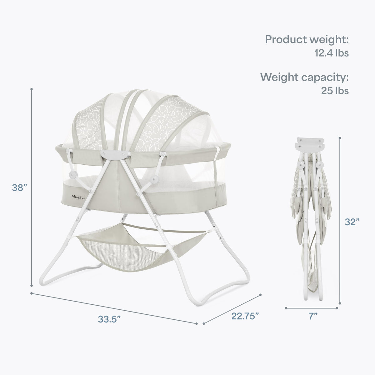 Portable Infant Bassinet, Double Mesh Canopy, Cool Grey G947