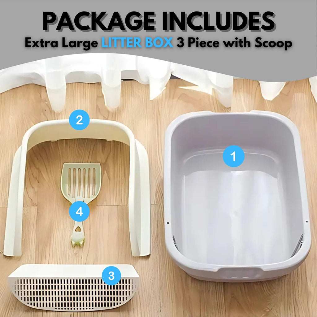 Large Open-Top Cat Litter Box with High Sides and Scoop I90490