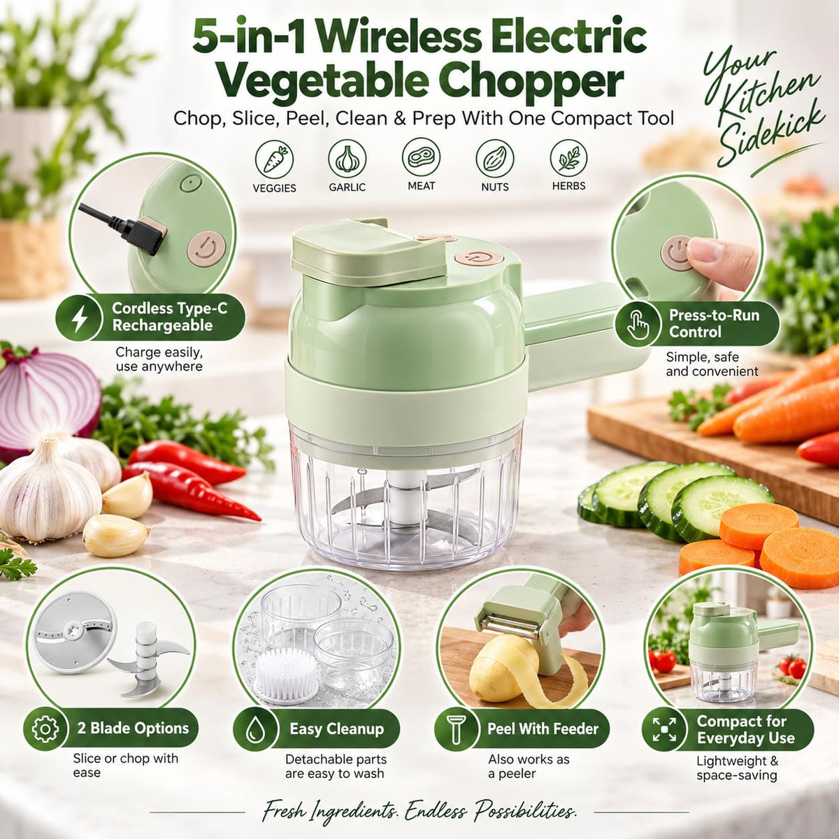 5-in-1 Wireless Electric Vegetable Chopper Y4538