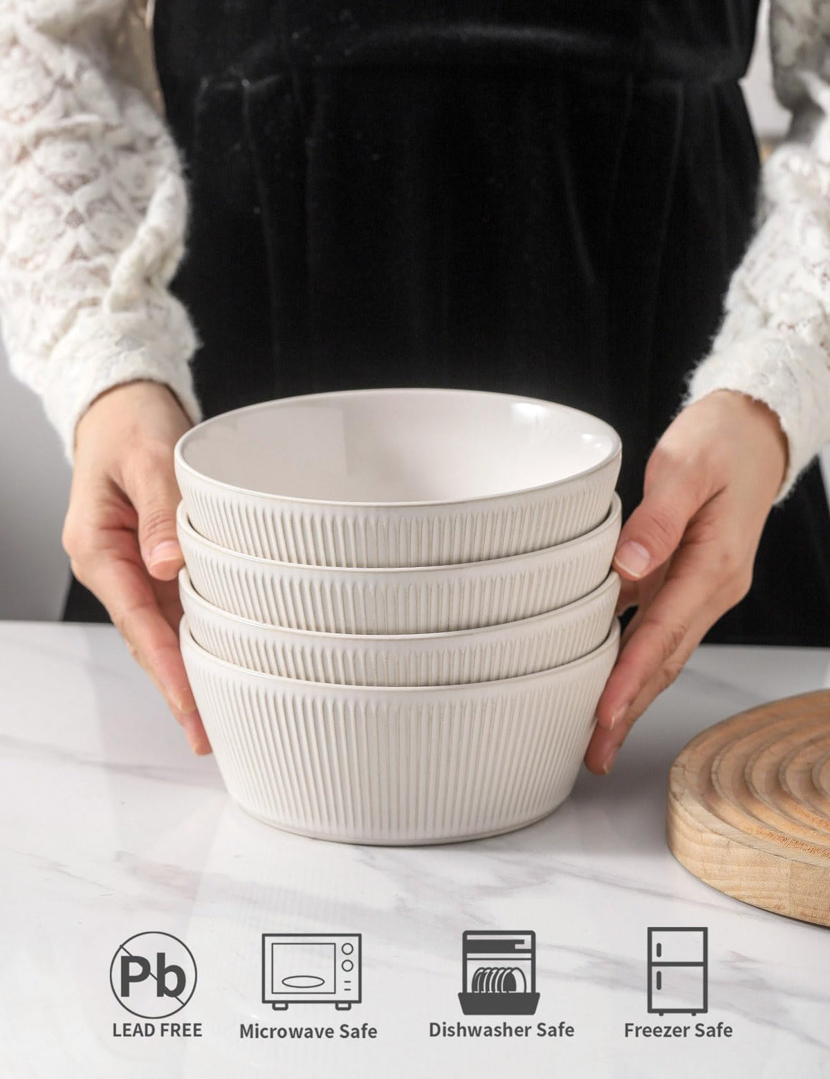 Ceramic Soup Bowls Set of 4, 6.3 inch Microwave Safe White M8625