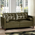 67" Olive Green Faux Leather 2-Seater Sofa with Bolster Pillows K60892