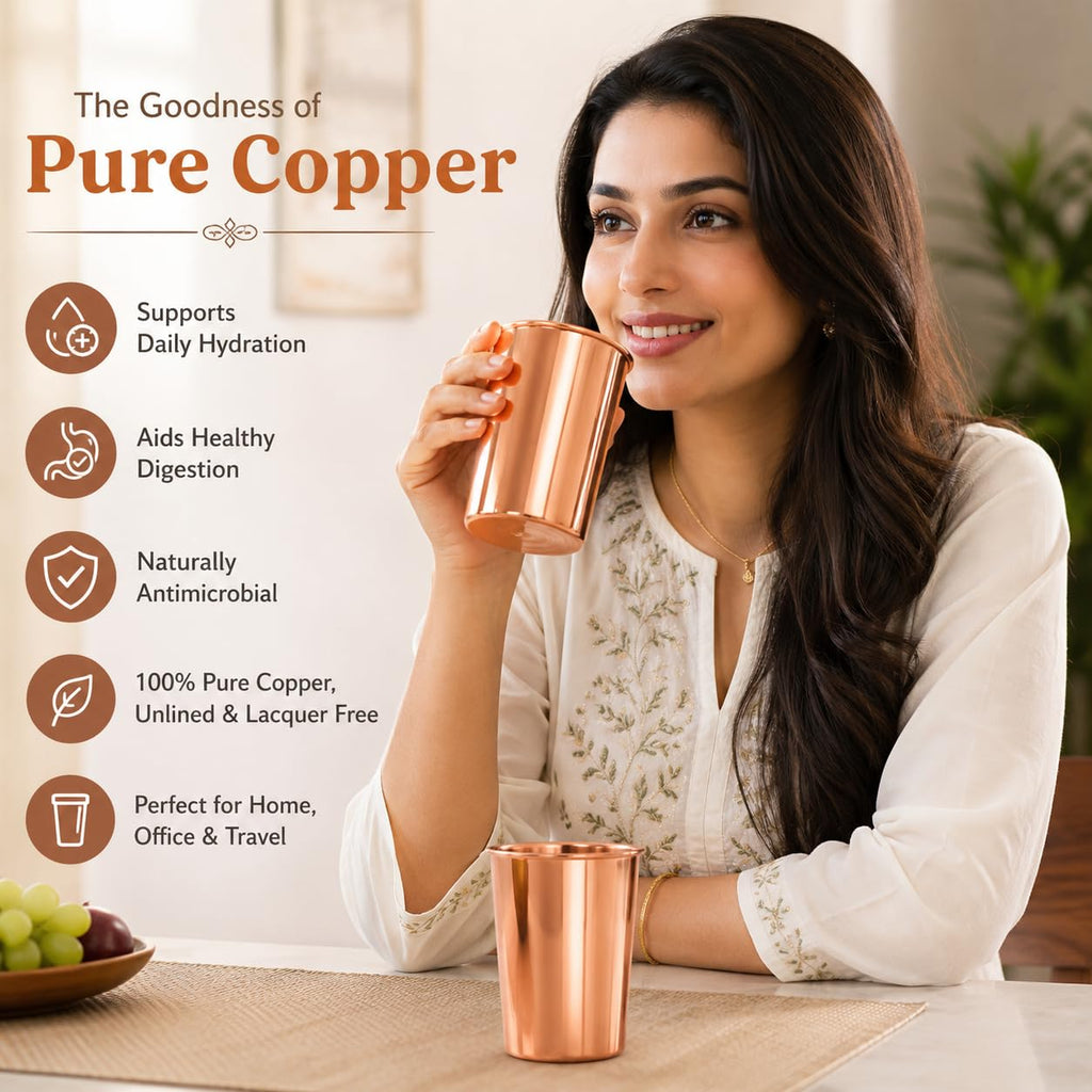 Copper Drinking Cups Set of 2, 350ml Unlined Uncoated Q641