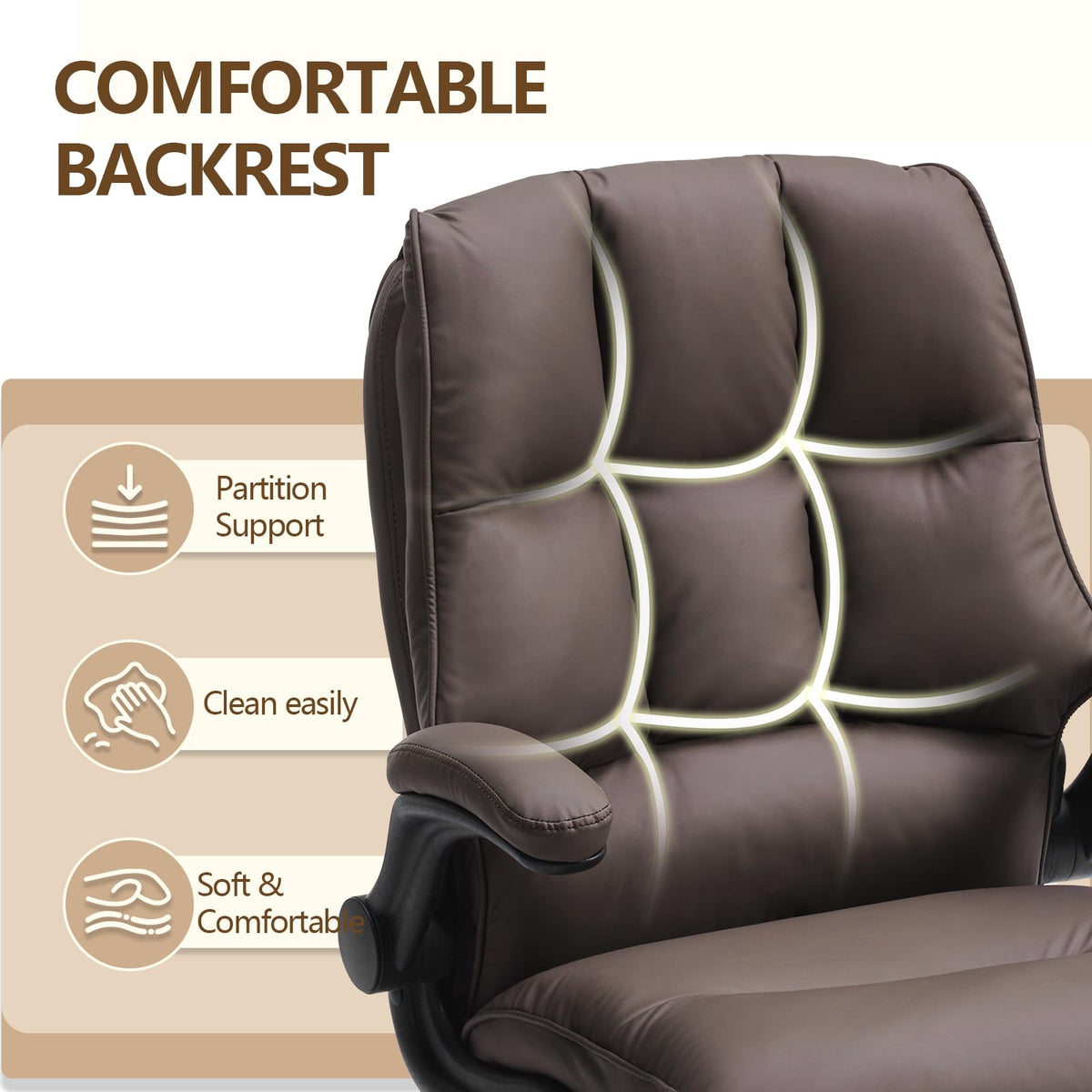 Brown Ergonomic Office Chair with Flip-up Armrests P306689