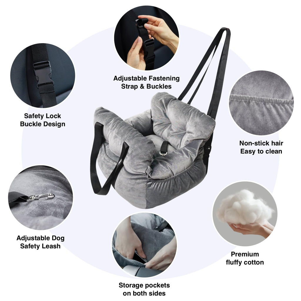 Gray Pet Car Booster Seat for Small Dogs up to 25 lbs B994857