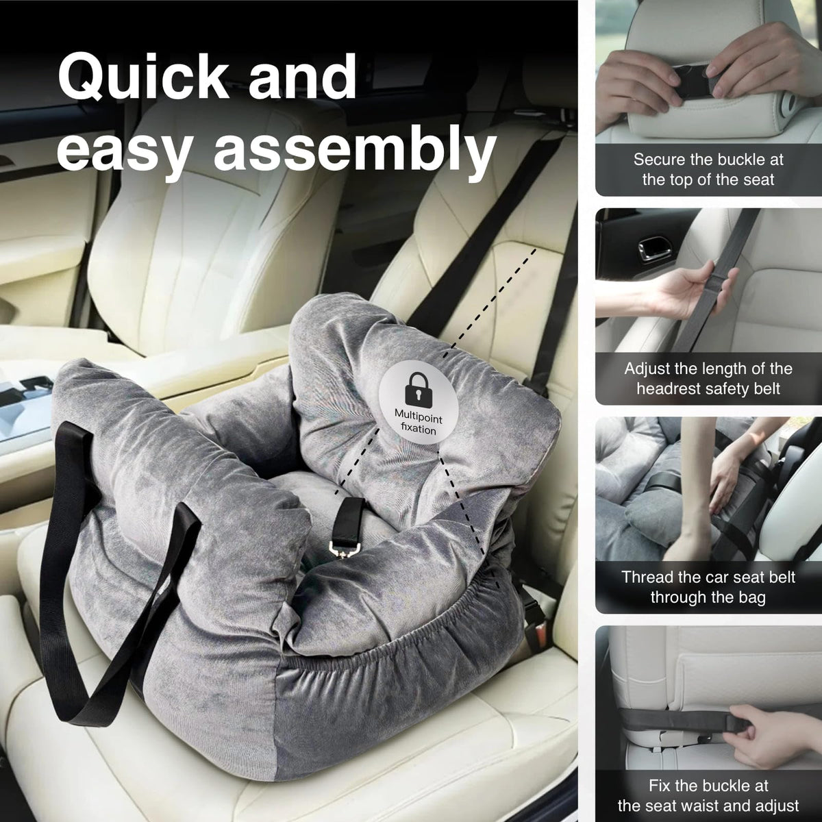 Gray Pet Car Booster Seat for Small Dogs up to 25 lbs B994857