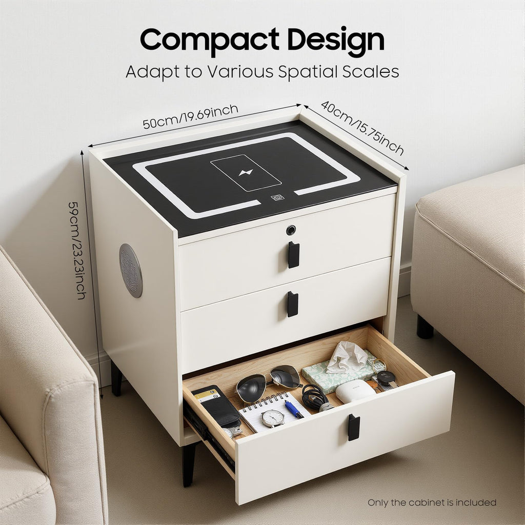 Beige White 3 Drawer Nightstand with Wireless Charging G785