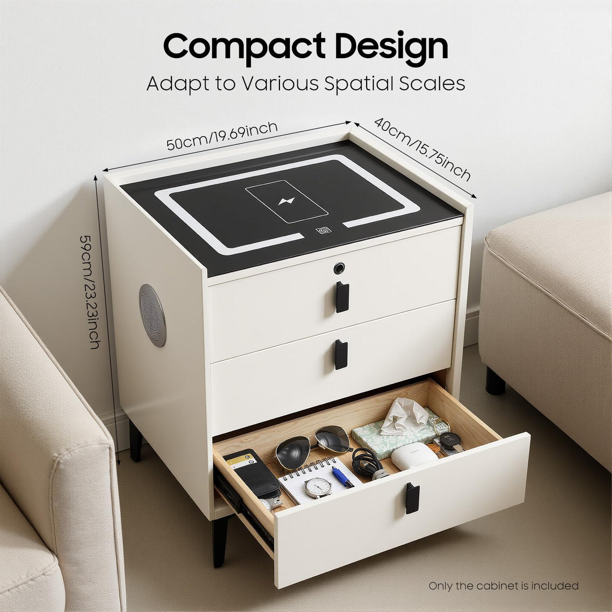 Beige White 3 Drawer Nightstand with Wireless Charging G785