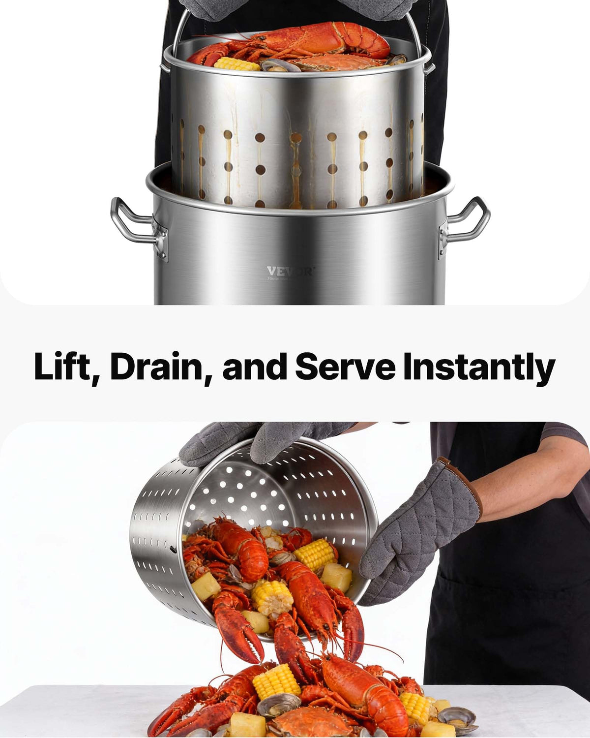 42 Quart Stainless Steel Stockpot with Strainer and Lid W38442