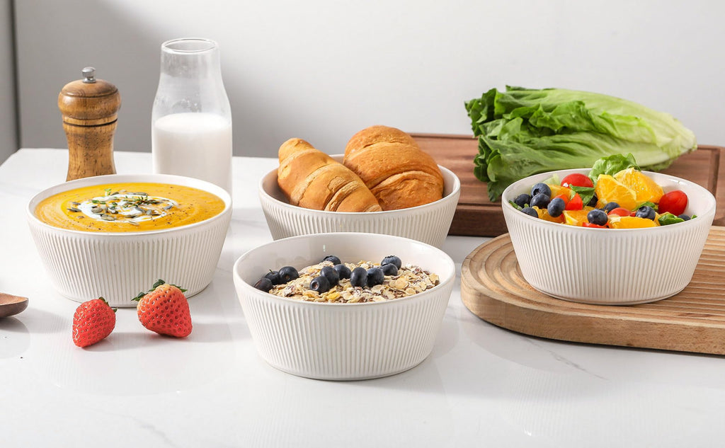 Ceramic Soup Bowls Set of 4, 6.3 inch Microwave Safe White M8625