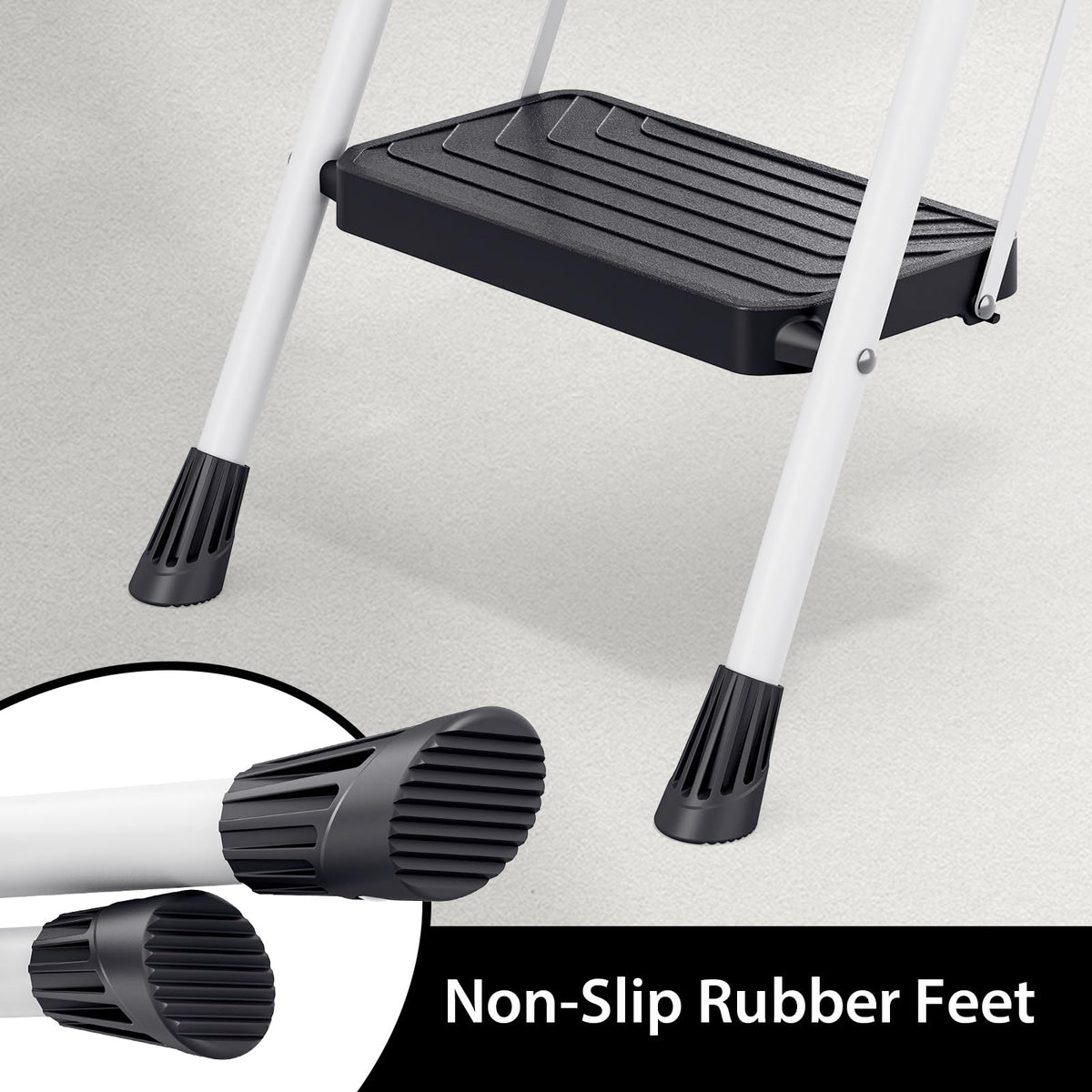 2 Step White Folding Ladder with Anti-Slip Pedals D89230