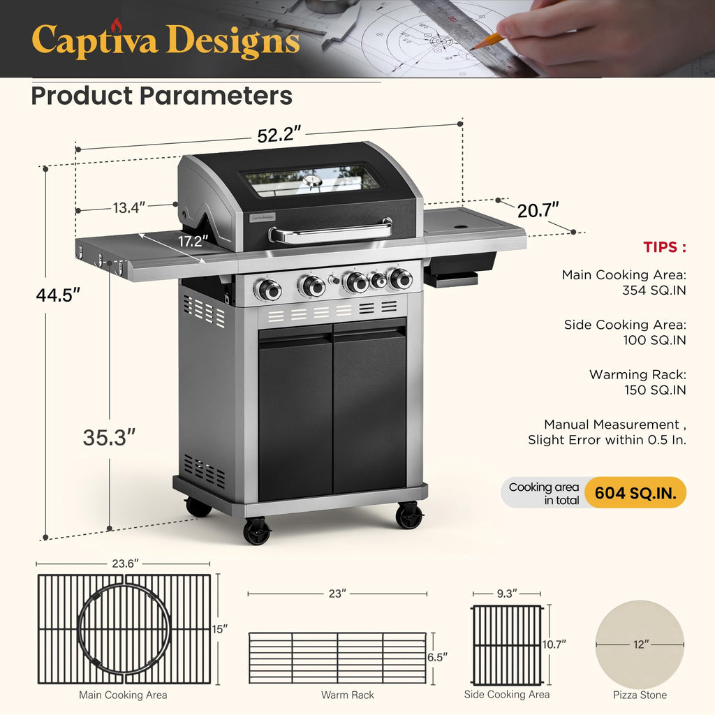4 Burner Propane Gas BBQ Grill with Infrared Sear Burner O316831