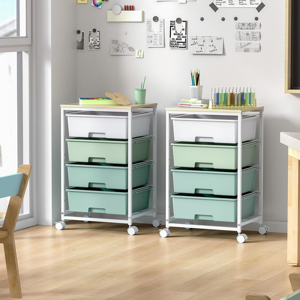 Rolling Cart with Drawers, 4-Drawer Utility Cart, Green X49717